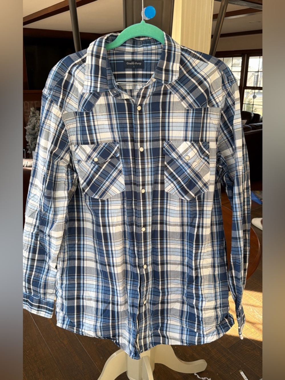 Large Double Pump plaid button down
